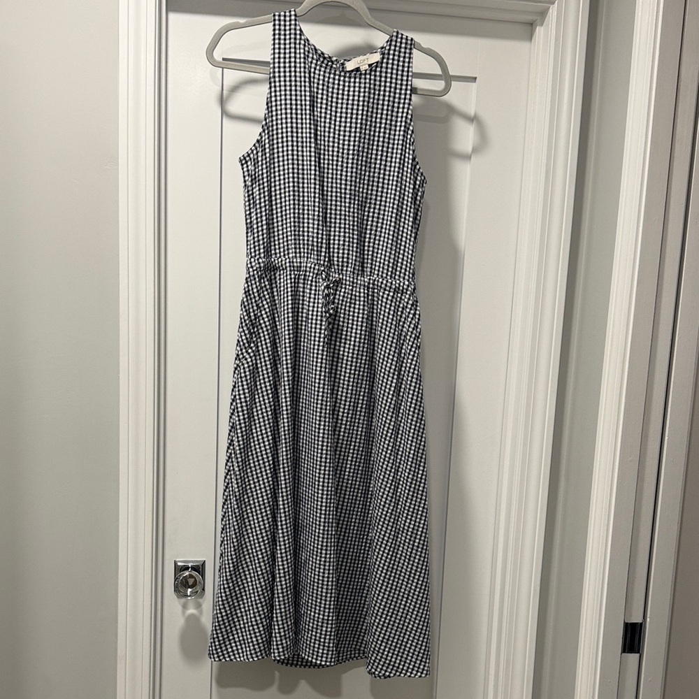 LOFT Black and White Checkered Midi Dress